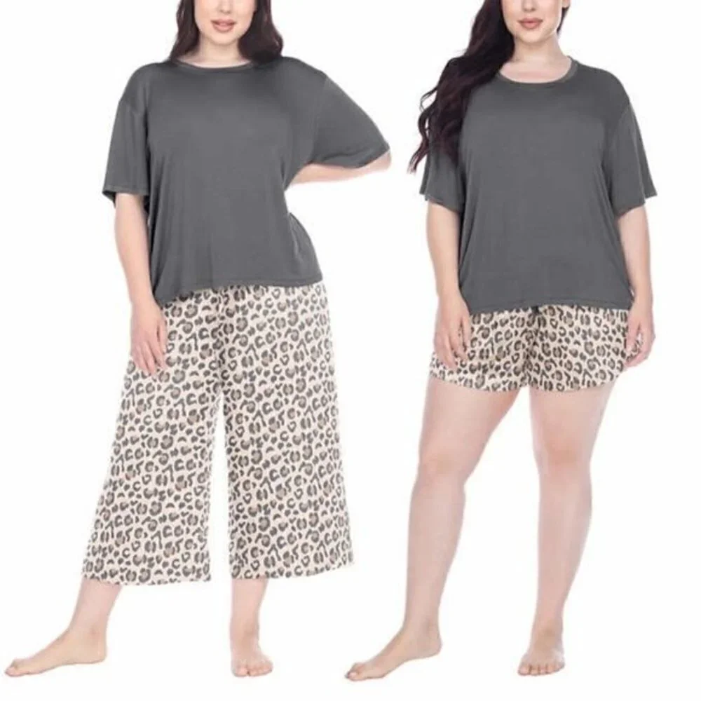 Honeydew Women's Palazzo Pajama Set Medium 3-piece Leopard Animal Print NWT